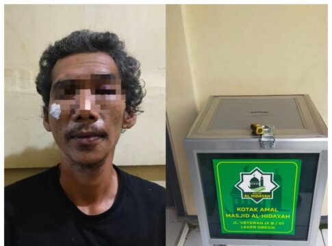 Kepergok Takmir Masjid Saat beraksi, Polsek Kebomas Amankan Maling Kotak Amal di Masjid Al Hidayah